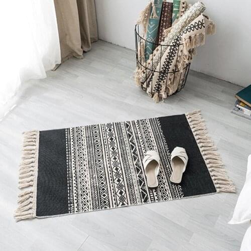 Cotton Linen Tassel Non-Slip Door Sofa Mat Floor Carpet For Living Room Areas Rug Tapestry Decor