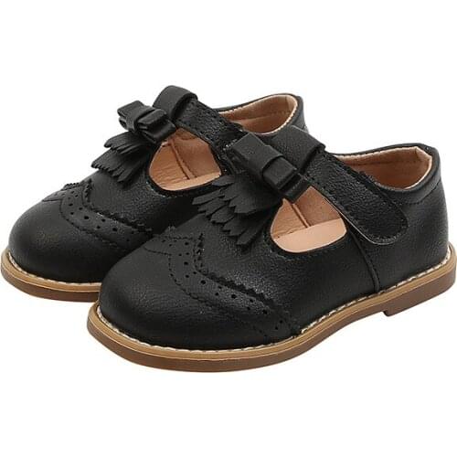 Girls' Leather Shoes 2021 Autumn New Fashion All-match Soft-soled Princess Shoes Baby Shoes Flat Childrens Shoes Breathable Hot