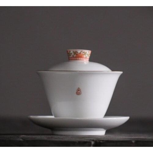 Creative Ceramic Handmade Drinkware Tea Cups and Saucer Sets White Porcelain Sancai Gaiwan Chinese Kung Fu Tea Set