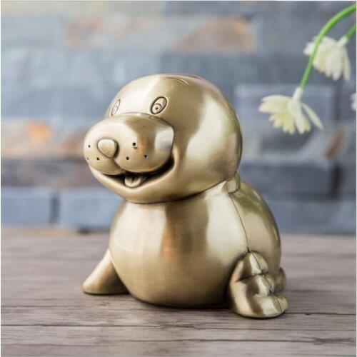 Creative cartoon sea lion bronze color metal coin box money box money bank huchas creativas childrens gifts CXG045