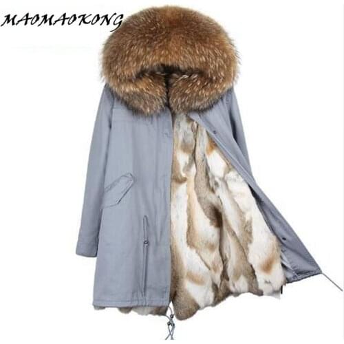 2017 new winter jacket women long coat real large raccoon fur collar hooded and real rex rabbit fur thick warm liner