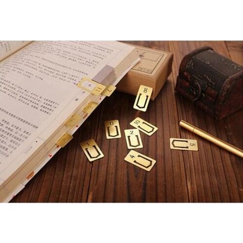 12x Brass Bookmark Clips Numbers Metal Bookmarks Markers Gold Stationery
