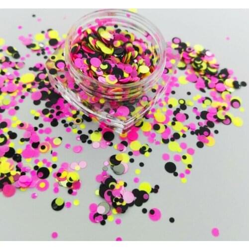 17USD/100g Matte Neon Glitter Dots Spots Mix 1/2/3 mm Glitter Mix Dots Circles for Gel Nail Art & Acrylic #005