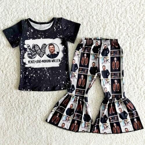 Fashion Children Short Sleeve Outfit Baby Girls Cute Printed Top And Beller Pants kids High Quality Boutique Clothes