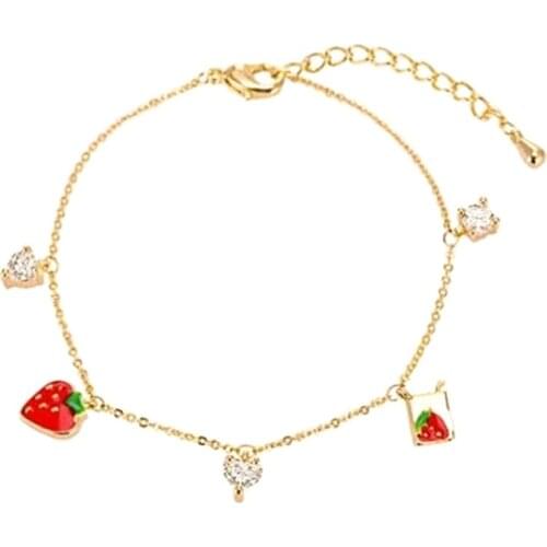 Fashion Jewelry Charm Strawberry Bracelets Bangle Cute Alice Heart Pearl Bracelet Girl Children Gift