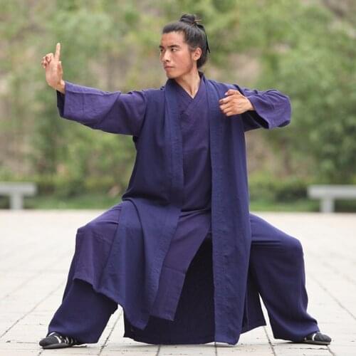 Mens Kung Fu Tai Chi Uniform Wudang Taoist Robe Shaolin Monk Robe Suit Linen 3 Pieces Martial Arts Uniforms Clothes