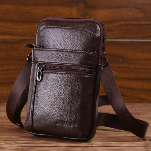 New Mens Vintage Genuine Leather Cowhide Hook Belt Buckle Shoulder Messenger Crossbody Fanny Waist Bag Wallet Pouch