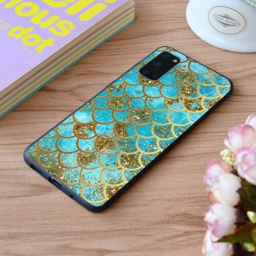 For Samsung Teal Gold Glitter Blue Sparkle Print Soft Silicone Matt Case TPU Cover Galaxy S Note M and Galaxy A