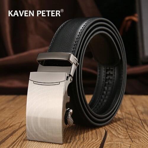 Genuine Cow Leather Automatic Belt For Men Formal Automatic Belt Buckle Genuine Leather Mens With Litchi Pattern Strap