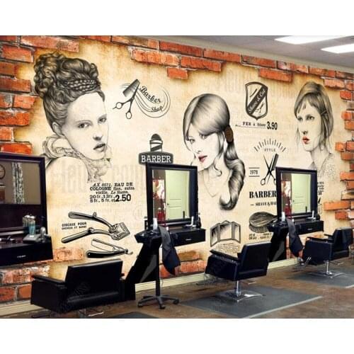 Papel de parede European and American retro brick wall barber shop background 3d wallpaper mural,living room bedroom wall decor