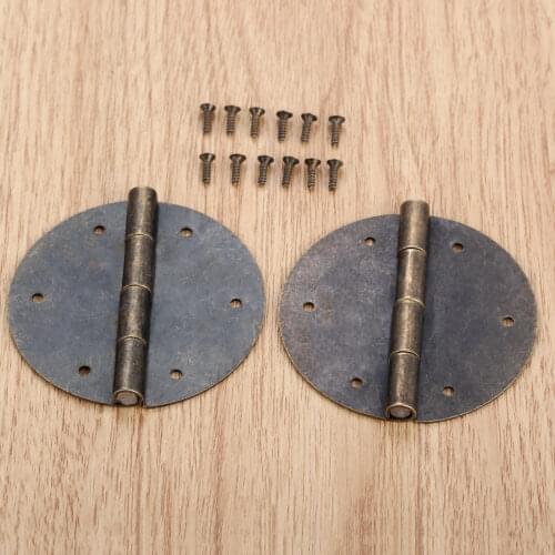 2Pcs 60mm Antique Bronze Round Zinc Alloy Door Cabinet Decorative Hinges Jewelry Wood Box Butt Hinge & Screws Furniture Hardware