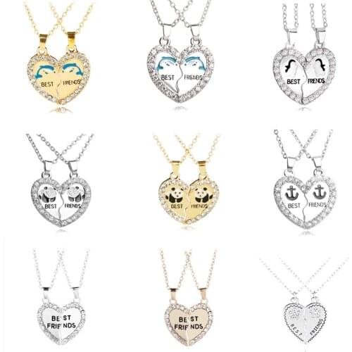 Fashion New 3 Piece Creative Crystal Heart Pendant Best Friends Letter Animal Necklace Men Friendship Couple Necklace Jewelry