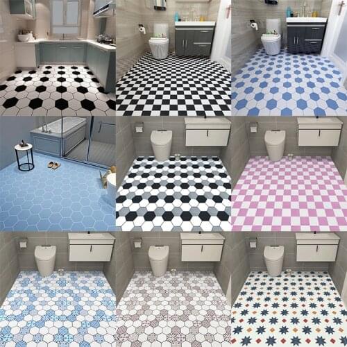 PVC Waterproof Floor Tile Stickers Self-Adhesive Bathroom Ground Stick Kitchen Wallpaper Decorative Non-Slip Wear Resistant