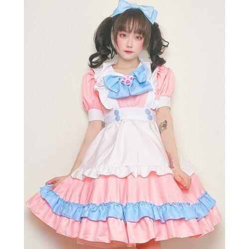 Pink Maid Cosplay Costumes Lolita Girl Kawaii Anime Cartoon Maid Outfits School Girl Halloween Role Play Uniform Lingerie Dress