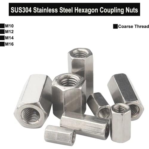 SUS304 Stainless Steel Extend Long Lengthen Hexagon Coupling Nut Connector Joint Sleeve Nut M10 M12 M14 M16