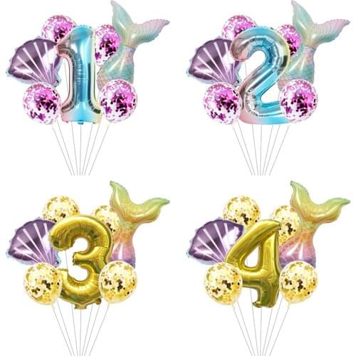 Little Mermaid Party Balloons 32inch Number Foil Balloon Kids Birthday Party Decoration Supplies Baby Shower Decor Helium Globos