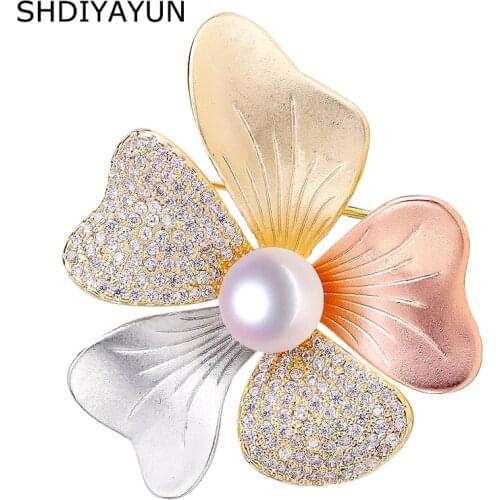 SHDIYAYUN Italian Technology Pearl Brooch For Women Texture Flower Brooch Pins Brooches Natural Freshwater Pearl Fine Jewelry