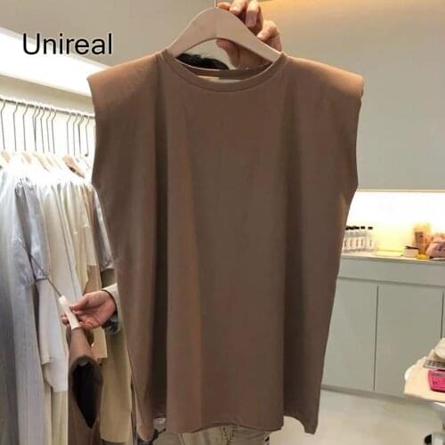 Unireal 2021 Summer Streetwear Women T-shirt Sleeveless Casual Loose White T Shirt Female Tshirts Fashion Top Tees