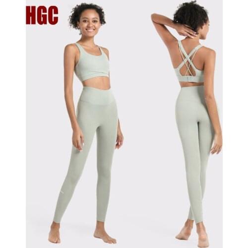 HGC Women Sportwear Yoga Set Naked-feel Fabric Buttery-Soft Exercise Sport Suit Leggings Gym Clothes Sports Bra Pants Tracksuit