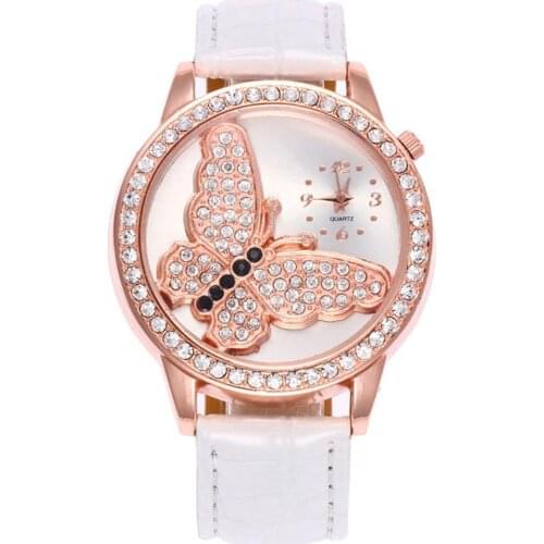 Montre femme 2018 Round Butterfly Rhinestone Faux Leather Band Analog Women Quartz Wristwatch Ladies Dress Watches Gift Luxury