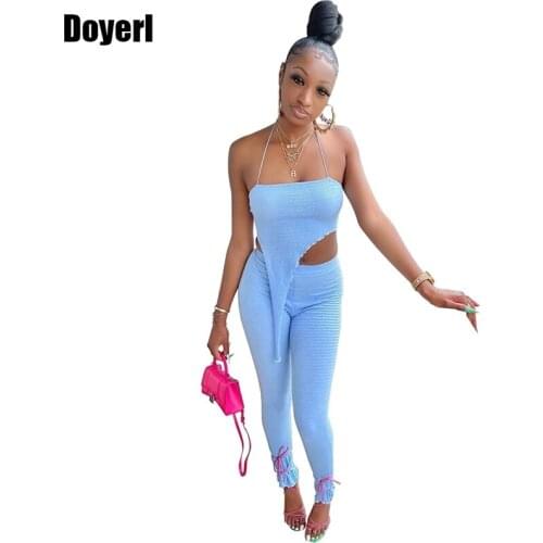 Womens 2 Piece Sets 2021 Matching Sets Halter Crop Top and Pant Set Elastic Party Club Sexy Two Piece Summer Outfits for Women