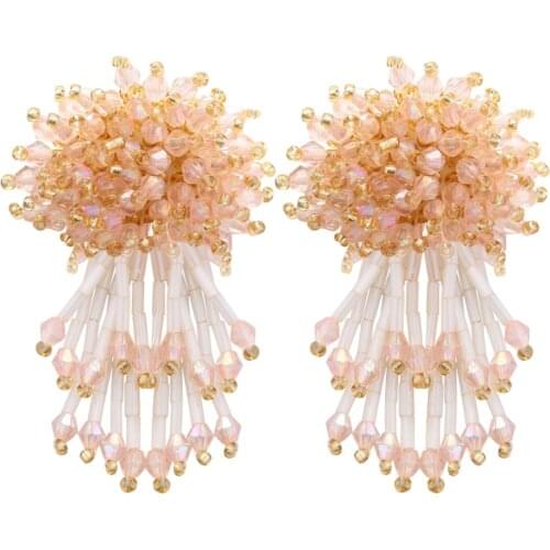Hesiod Exaggerated Full Beads Champagne Red Black Crystal Earrings Flower Tassel Big Drop Dangle Earrings for Women