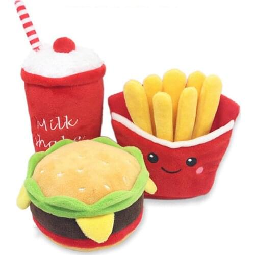 Pet Chew Toys Dog Puppy Plush Toys Pet Puppy Chew Fleece Sound Hamburger French Fries Coffee Pet Toys Cachorro Animals Toy