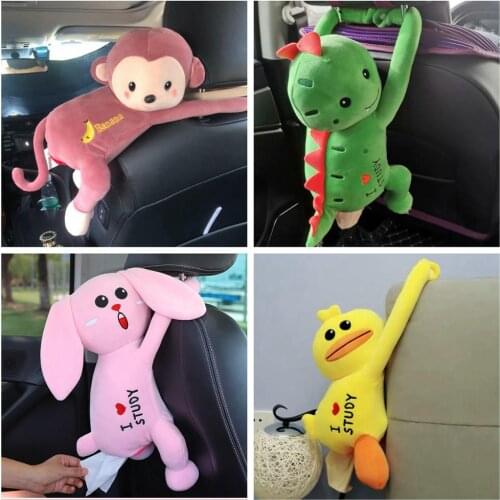 1pc 34cm cartoon monkey duck dinosaur rabbit animal hanging plush armrest box paper towel case Vehicle tissue stuffed toy gift