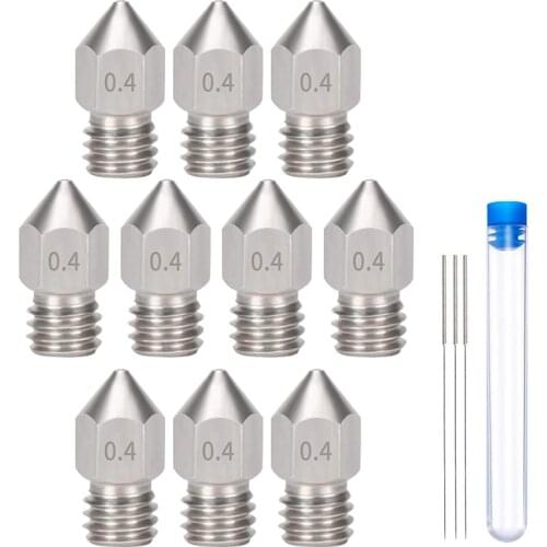 10 Pcs Mk8 0.4 mm/1.75 mm 3D Printer Nozzles,Hardened Stainless Steel Extruder Nozzles with 3 Pcs Nozzle Cleaning Needle