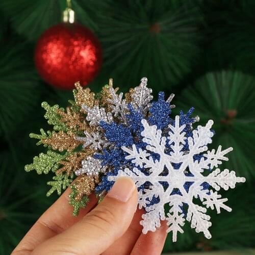 12Pcs/Set 7.5cm Gold Powder Snowflake for Xmas Charming White Christmas Tree Decor Xmas Party Christmas Ornaments Home Decor