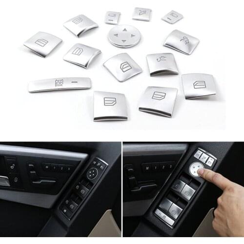 14pcs Car ABS Chrome Window Lift Switch Button Frame Cover Trim For Mercedes Benz A B C E CLA GLK GLA GLE Class W204 W166 W212