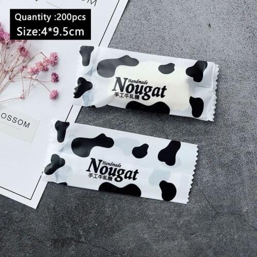 200pcs/lot Milk Black White Fleck Frosted Handmade Bakery Nougat Packaging Bag Baptism Sugar Packaging Toffee Gift Goodie Bags