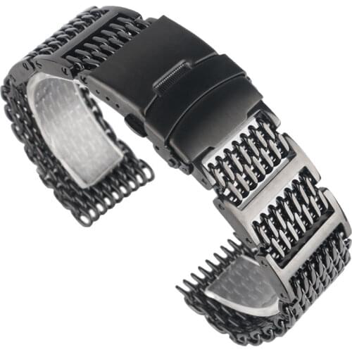 2020 High Quality Watchbands Black Stainless Steel Mesh Fold Clasp With Safety Watch Band 20mm 22mm 24mm Watch Strap Men Women