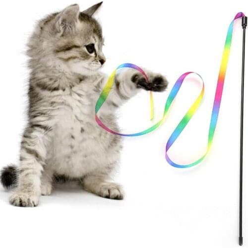 2021 Cat Kitty Funny Colorful Strip Teasing Rod Wand Interactive Toys Pet Supplies cat accessories gatos accesorios jouet chat