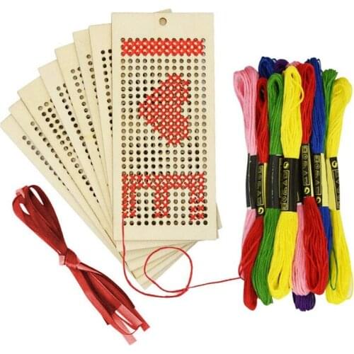 8 PCS Wooden Bookmark Blanks Cross Stitch Kit DIY Wooden Craft Bookmark Ornaments for Kids and Teens