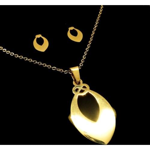 AMUMIU Water Drop Pendant Necklace Earrings Jewelry Sets Stainless Steel Women Female Cute Girls Romantic HZTZ502