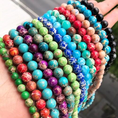 Natural Stone Multicolor Howlite Turquoises Sediment Jaspers Bead 4-12mm Round Loose Beads For Jewelry Making DIY Charm Bracelet