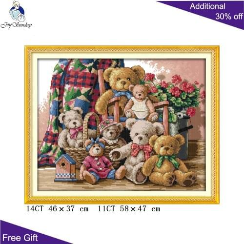Joy Sunday Bear Family Home Decor C597 14CT 11CT Counted and Stamped Bear Happy Family Cross Stitch Needlepoint diy kit