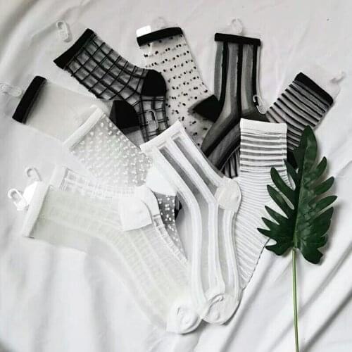 Hipster Harajuku Ankle Ladies Socks Women Fashion Transparent Stripe Short Female Summer Womens Socks Summer Black White Socks