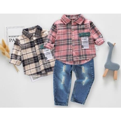 IENENS Boys Cotton Shirt Clothing Sets Long Sleeves Shirts + Jeans Outfits Spring Child Blouse Suit Kids Causal Clothes