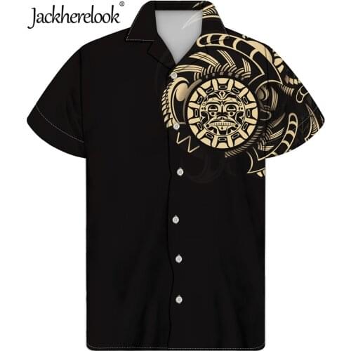 Jackherelook Summer Black Hawaiian Shirts Men Clothing Polynesian Tribal Samoan Brand Design Plus Size Male Tops Camisa Hombre