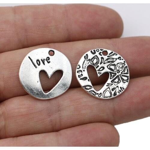 JAKONGO Antique Silver Plated Love Heart Charm Pendants for Jewelry Making Bracelet DIY Accessories 20mm 10pcs