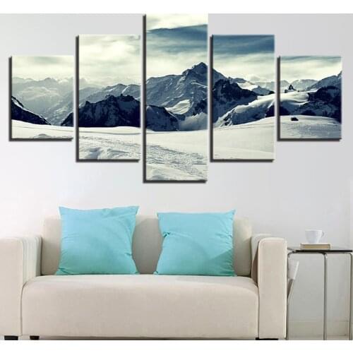 Canvas Painting Wall Art 5 Pieces Snow Capped Mountains Paintings Landscape Pictures HD Prints Posters Living Room Home Decor