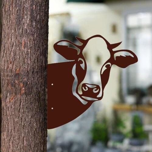 Metal Peeping Cow Ornaments Outdoor Garden Adornment Home Decor Art Farm Yard Wall Tree Pendant Cattle Decoration