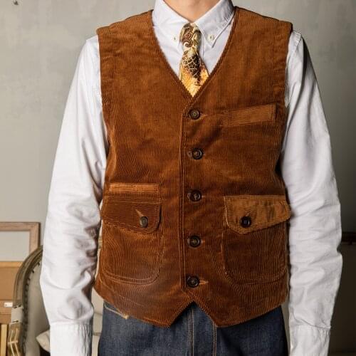 MJ-0009 Red Tornado Read Description! Asian Size Vintage Looking 100% Cotton Waistcoat Mens Casual Thick Stylish Corduroy Vest