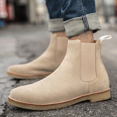 2020 New Men Chelsea Boots Ankle Cow Suede Solid Color Genuine Leather shoes Men Boots Fashion Comfy Autumn Winter Boots 38-44
