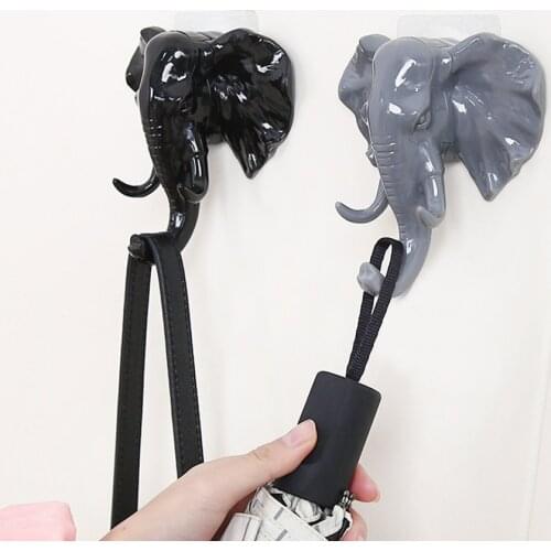Elephant Head Animal Wall Door Clothing Hook Display Storage Racks Self Adhesive Hanger Bag Keys Sticky Holder Creative Decor