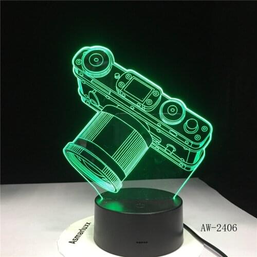 Novelty 3D LED Lamp Camera Illusion LED USB Lamp Touch RGB 7 Color Changing Table Night Light Party Bedside Office Decor 2406