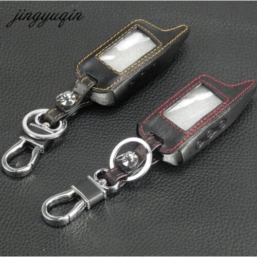 Jingyuqin A6 A9 LCD Remote Controller Keychain Leather Cover For Two Way Car Alarm StarLine A6 A9 A8 Key Case Holder