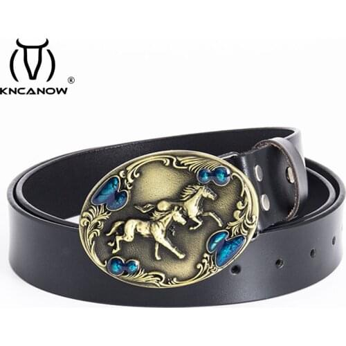 Fashion Belts Female Cowskin Real Genuine Leather Strap Horse Buckle Wild Cinto West Cowboy Style Jeans Waistband Belt For Men